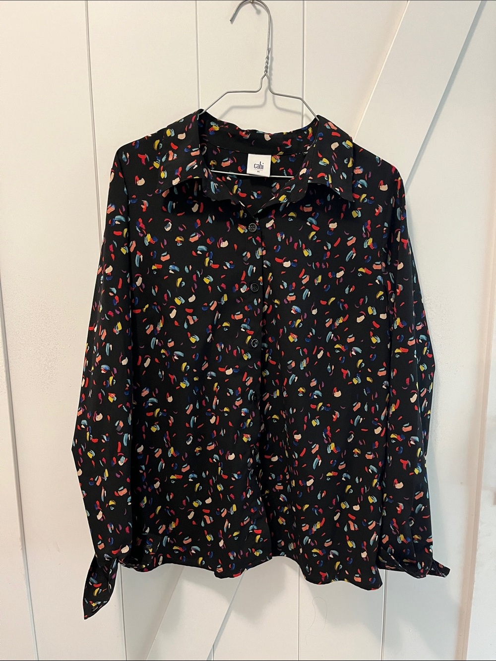 CAbi Black Button-Down Blouse with Multicolor Confetti